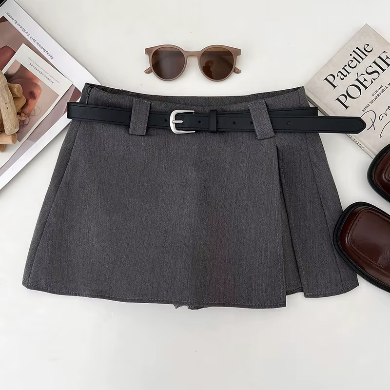 Mini-jupe taille basse avec fente latérale, short intégré, jupe courte évasée, jupe-short pour femme