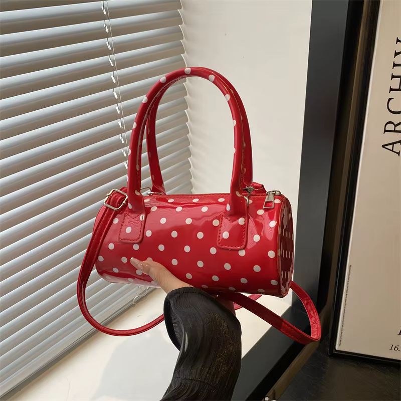 Sac bandoulière simple à pois, forme baril, mini sac à main avec poignée supérieure, sac à bandouliè