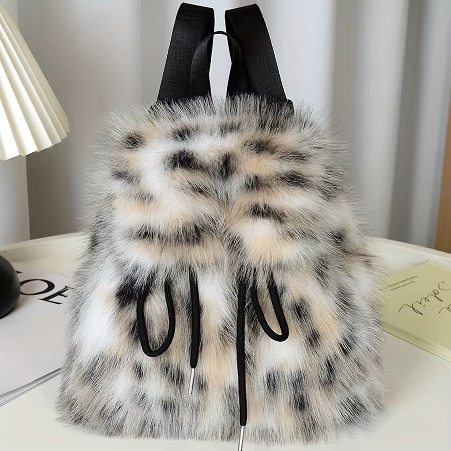 Sac à dos en fausse fourrure pour femme avec fermeture à cordon réglable Sac à dos pour usage formel