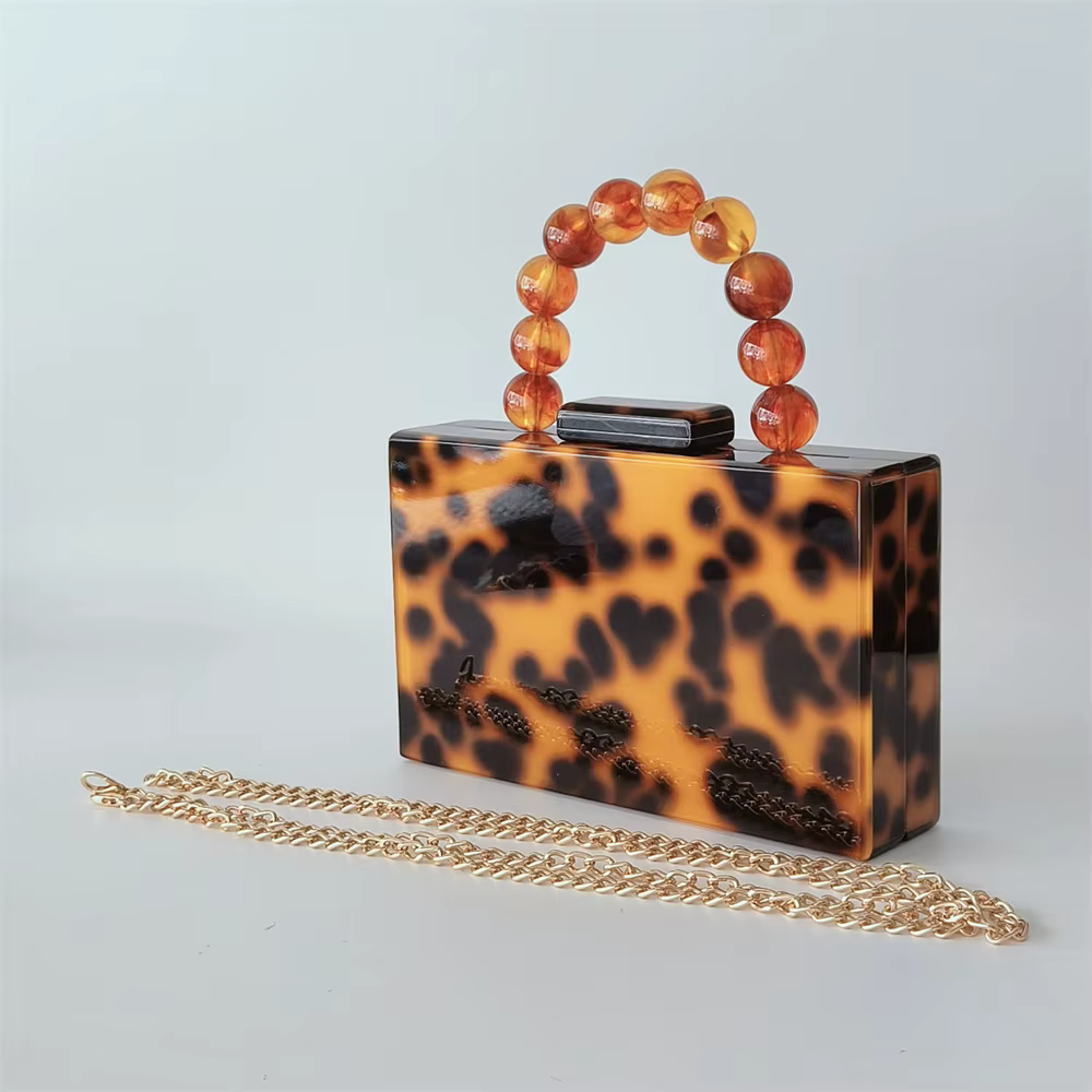 Sac à main nacré de luxe léopard, Mini pochette à rabat pour femme, poignée perlée, sac de soirée en