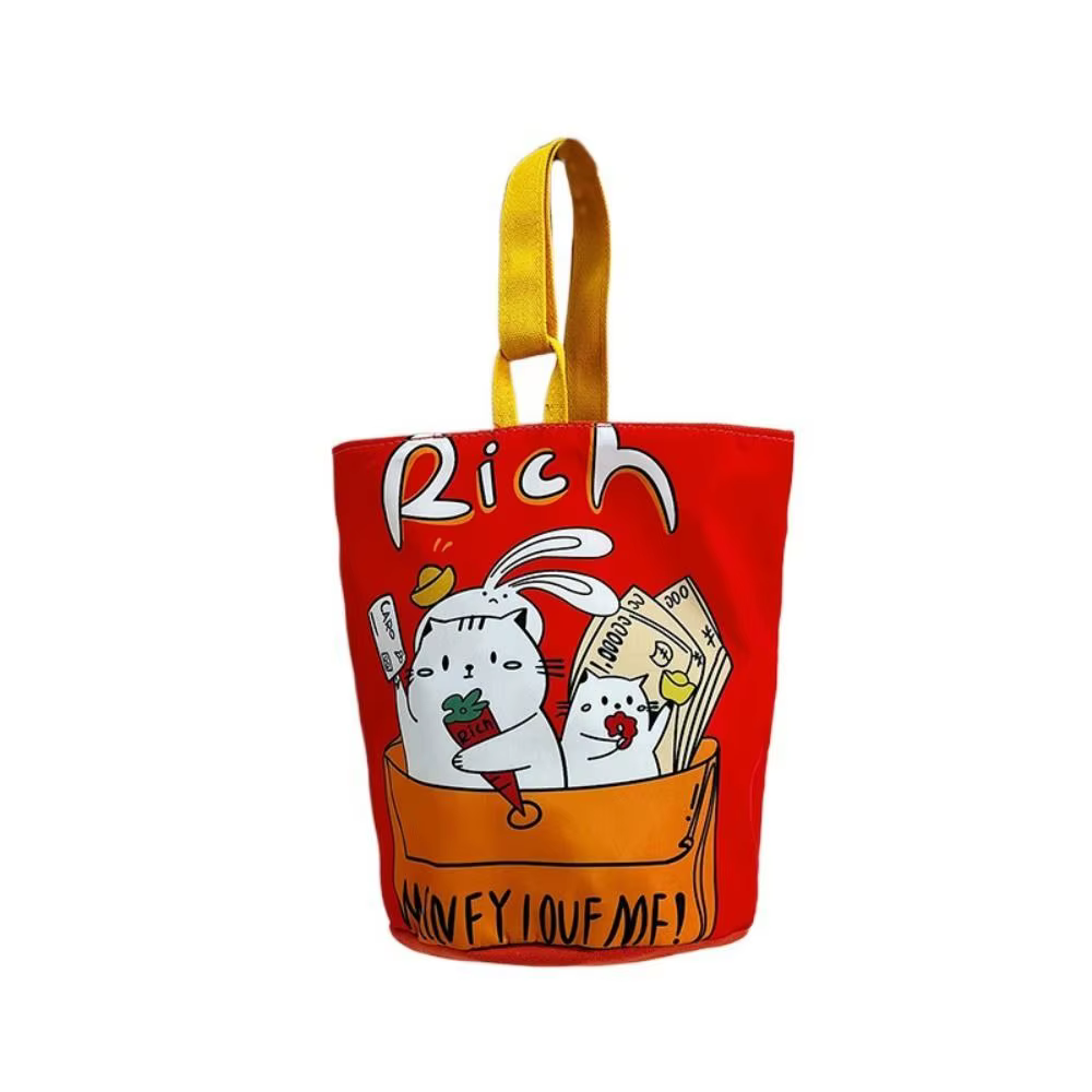 Sac seau en toile motif panda, sac à main imprimé fraise et lapin pour fille, sac de rangement, sac 