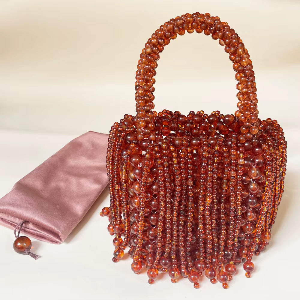 Sac perlé fait à la main pour femmes, Mini sac à main de luxe exquis en perles tissées ajourées pour