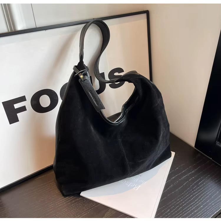 Sac fourre-tout rétro en daim givré, sac à bandoulière polyvalent pour le travail et les déplacement