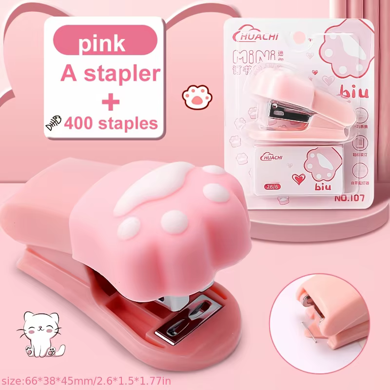 Mini Agrafeuse Patte de Chat, Agrafeuse Rose Bleue Blanche avec Agrafes, Petite Agrafeuse Mignonne p