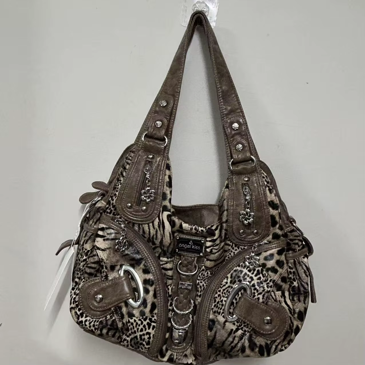 Sac vintage pour femme, sac à main marron léopard, sac à bandoulière, sac à poignée supérieure, sac