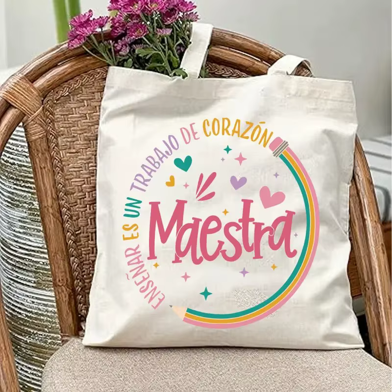 Sac fourre-tout en toile « Maestra » espagnole, cadeau de remerciement pour enseignante, sac de cour