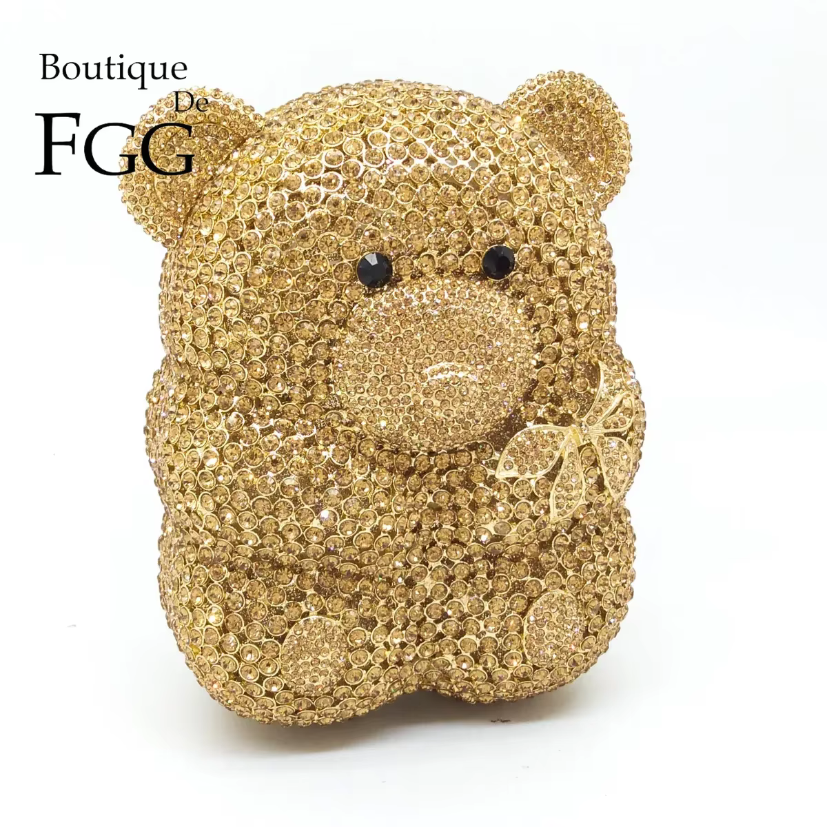 Boutique De FGG ours doré Teddy femmes or cristal soirée pochette strass Minaudiere sacs à main sac