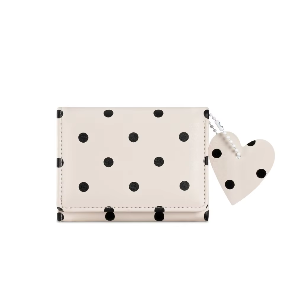 Mini portefeuille pour femme, portefeuille multifonctionnel en PU à pois avec porte-clés et porte-ca