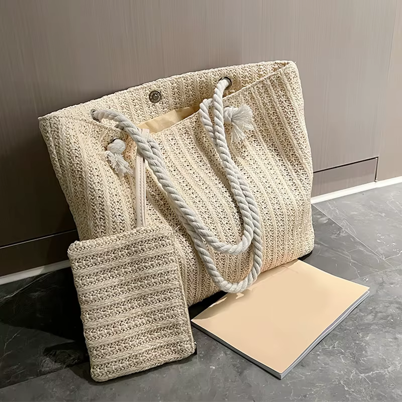 Sacs à main de styliste pour femmes, fourre-tout en paille de grande capacité, sac de plage d'été dé