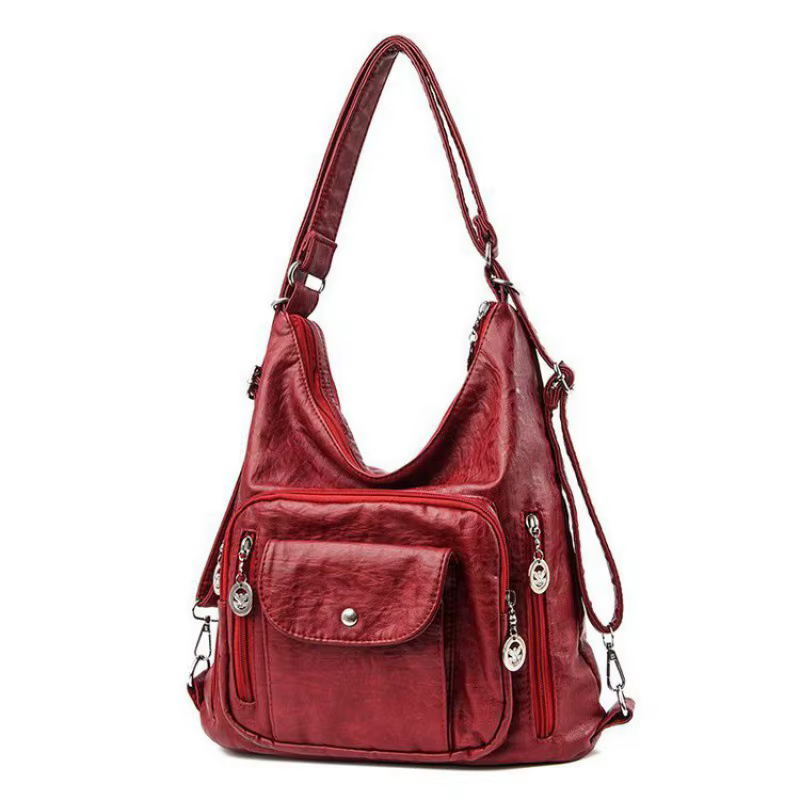 Sac seau sous les bras en cuir PU, multi-fermeture éclair, grande capacité, multi-poches, sac à band