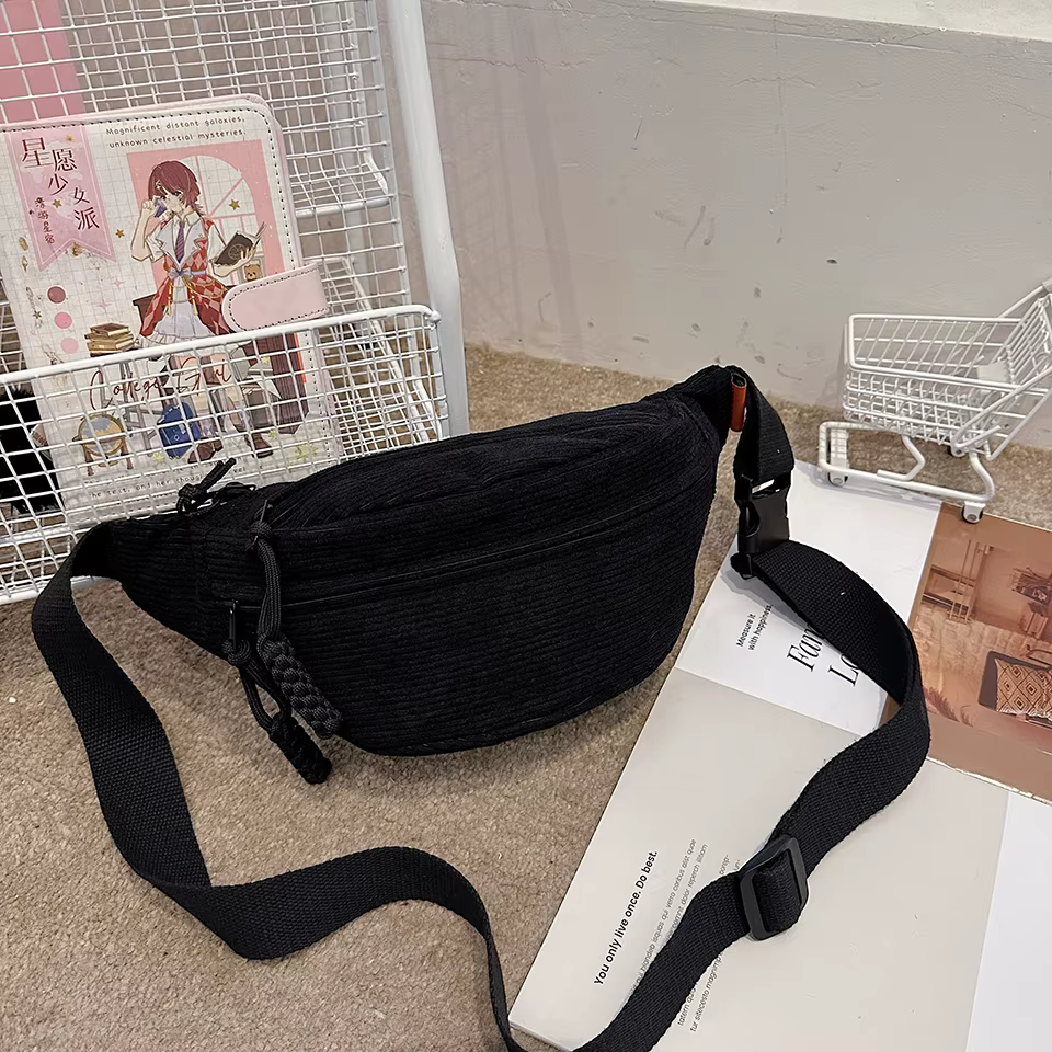 Sacs de ceinture en velours côtelé décontractés pour femmes, sac banane à la mode, sac de taille ban
