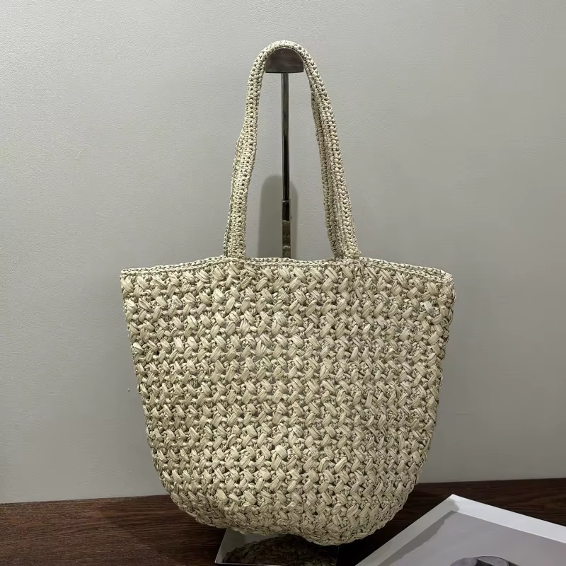 Sac fourre-tout en paille tressé à la main pour femme, style bohème, élégant, minimaliste, polyvalen