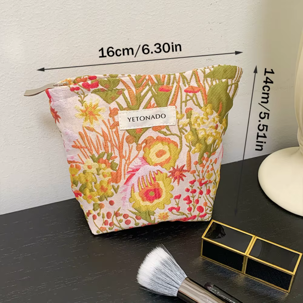 Pochette en toile de polyester à motif floral, fermeture éclair, pochette de rangement pour cosmétiq