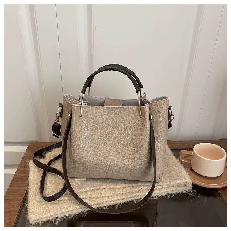 Sac à main grande capacité pour femme, motif litchi, style urbain minimaliste, sac à bandoulière pou