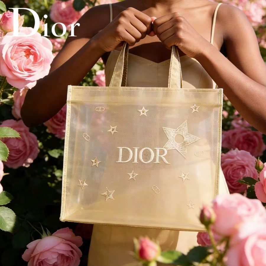 Sac Christian Dior, sac à main de luxe en maille dorée, multi-usages, avec étoile brodée et logo de 