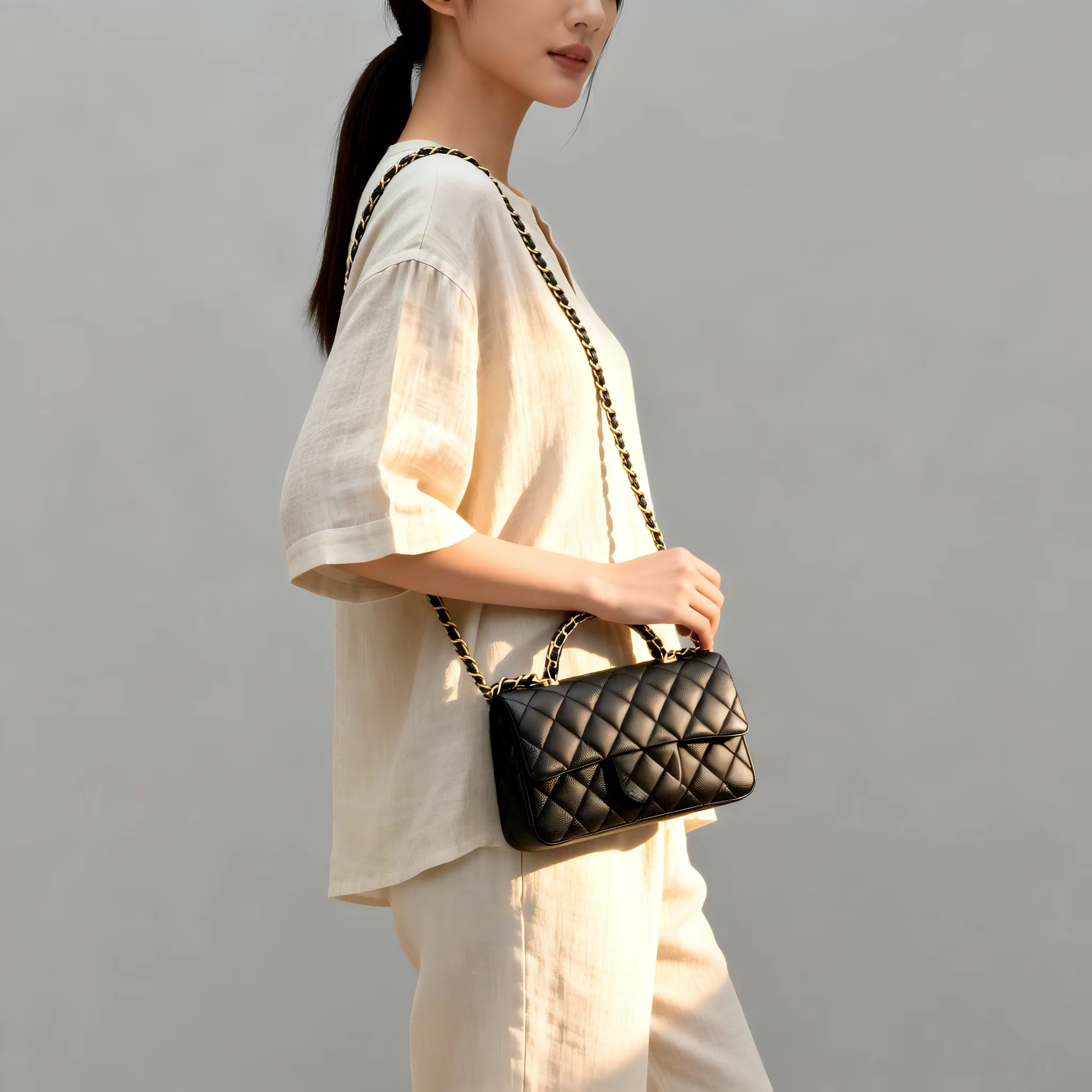 Sac à bandoulière en cuir véritable, un élégant sac à bandoulière matelassé en cuir véritable avec u