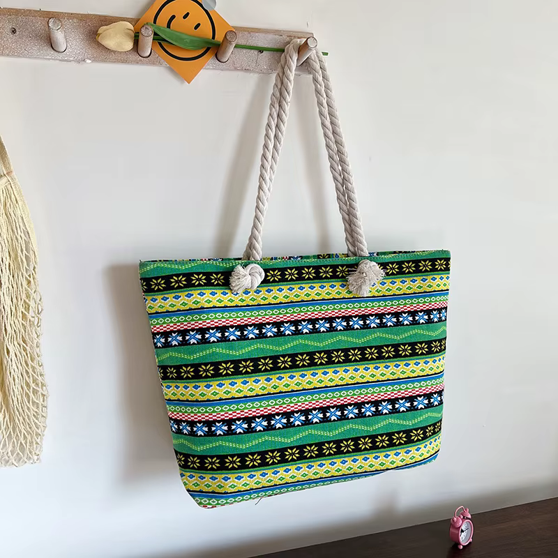 Sac à Main en Toile à Motifs Imprimés pour Femme, Fourre-Tout de Plage Décontracté, Poche Extérieure