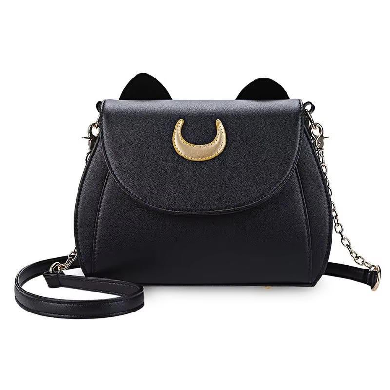 Été marin lune dames sac à main noir Luna chat forme chaîne sac à bandoulière en cuir PU femmes mess