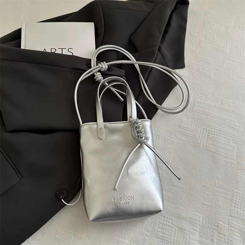 Femmes coréennes sac argent Mini petit sac carré Texture Vogue polyvalent sacs à bandoulière sac à b