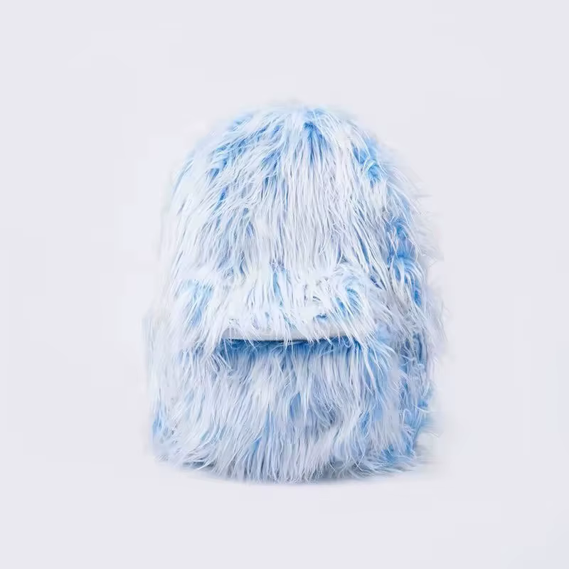 2025 Fashion Ice Blue Pink Faux Fur Backpack Men Women Kawaii Cute Fluffy School Bag Outdoor Tarvel
