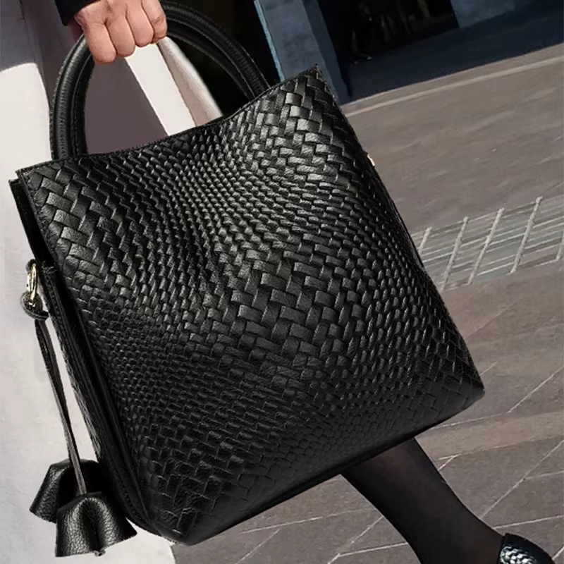 Sac à Main à Motif Tissé Noir pour Femme, Sacoche Décontractée, Polyvalente, Luxueuse, à la Mode