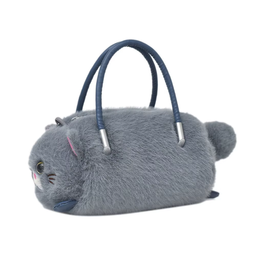 Sac bandoulière tendance en forme de chat, fourrure moelleuse, sac décontracté imitation chat, ferme