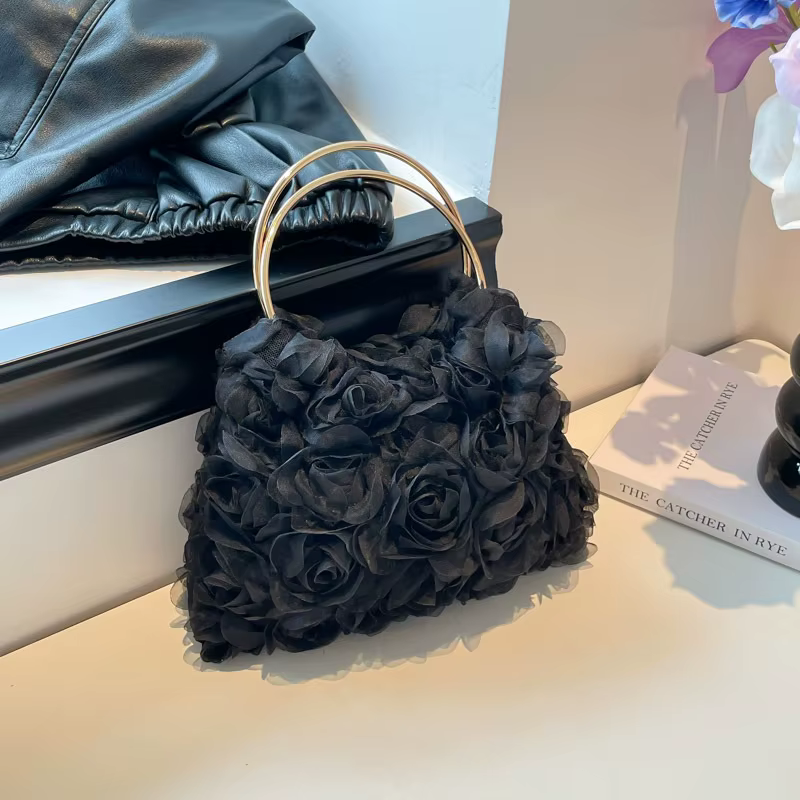 Pochettes florales pour femmes, sacs de soirée de couleur unie, sacs fourre-tout de luxe à motif ros