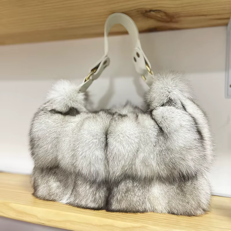 Sac à main en fourrure véritable de luxe pour femme, grande capacité, sac fourre-tout en peluche pou