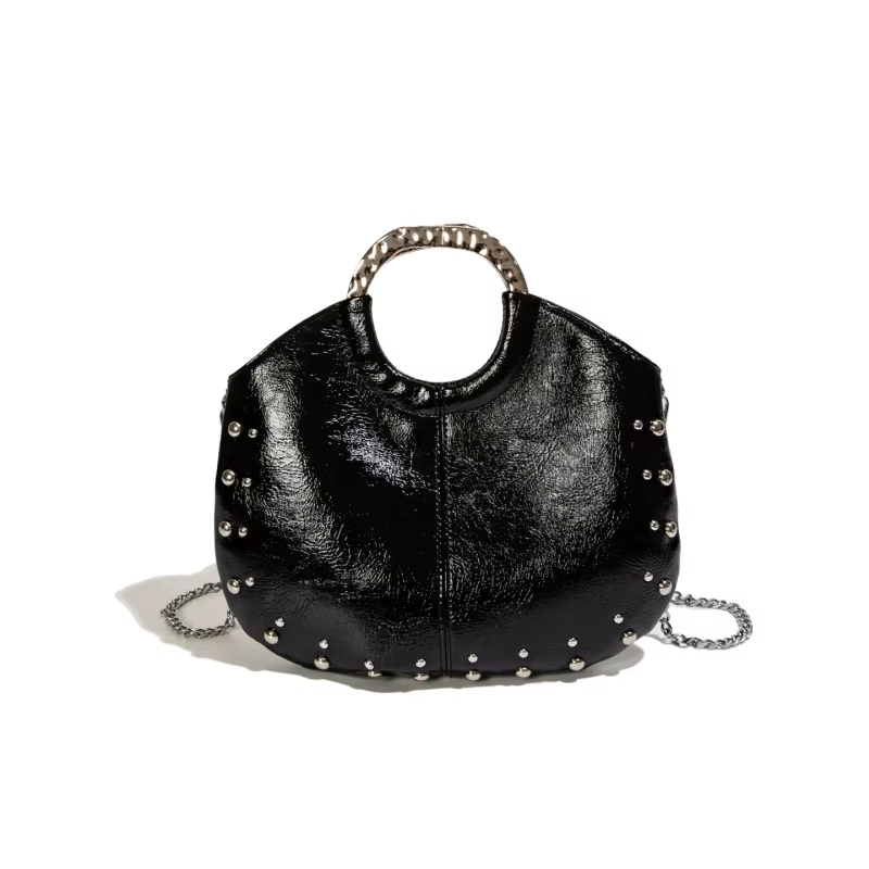 Sac à main vintage bordeaux pour femme, style punk, décorations rivets, sacs à bandoulière chaîne, n