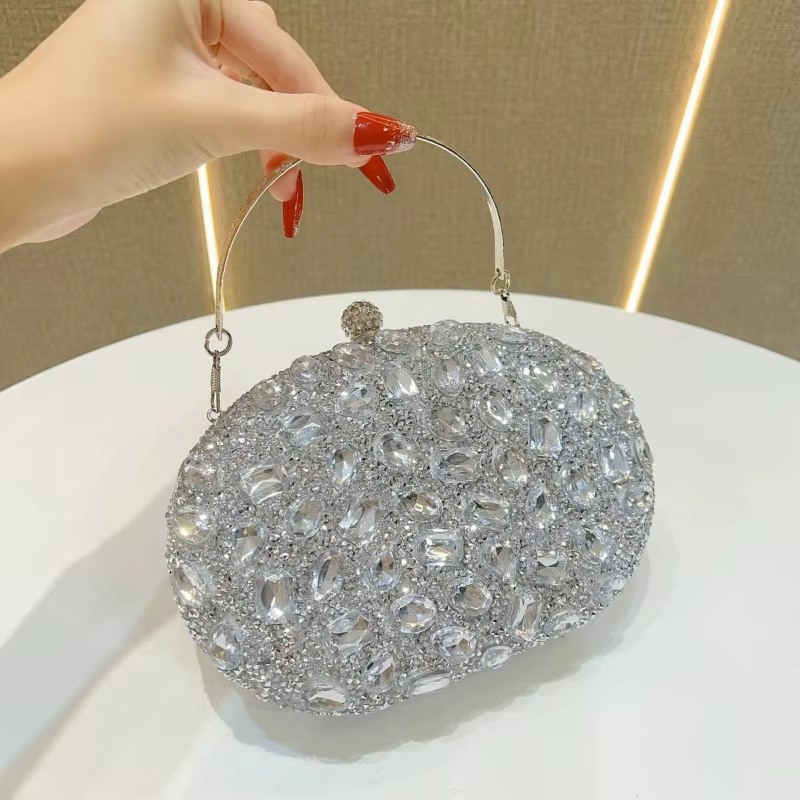 Sacs de soirée de luxe en cristal argenté et diamant doré pour fête d'anniversaire, bourse de fête p