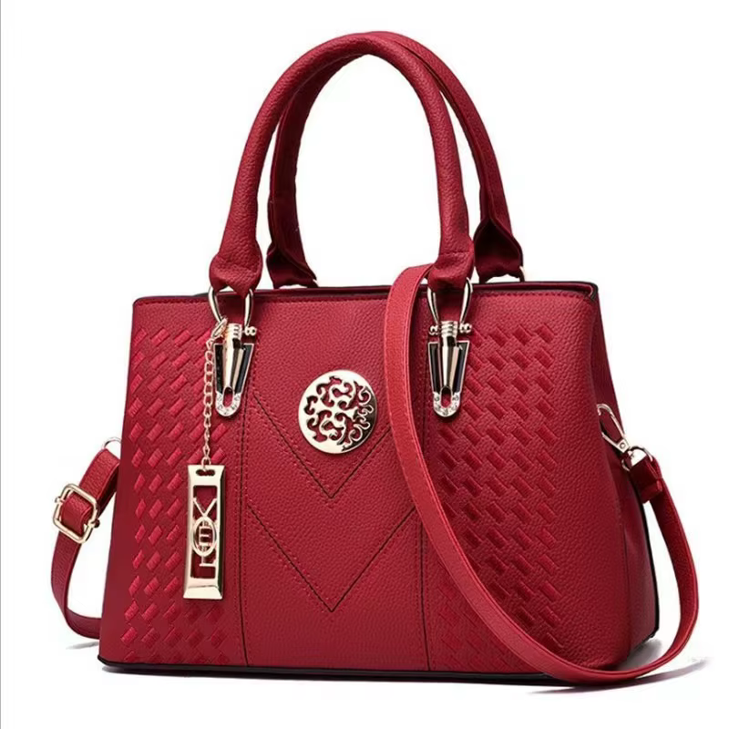 Sac fourre-tout en simili cuir gaufré à points en V pour femme, sac à main rétro avec sangle en méta