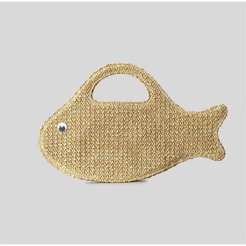 Sac en paille de raphia tressé, sac à main fantaisie en forme de poisson pour femme, pochette élégan