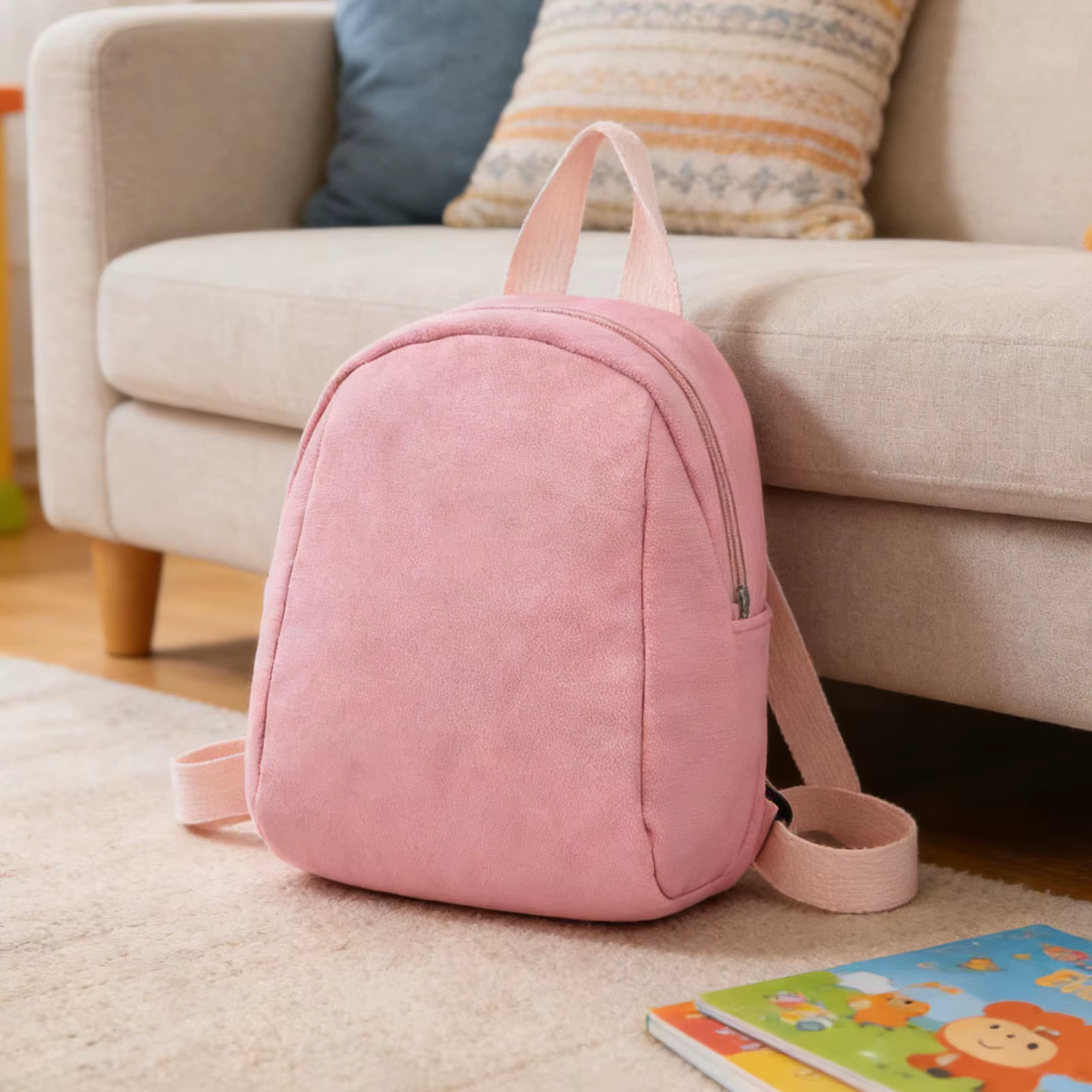 Mini sac à dos de dessin animé en toile de couleur unie, petit sac léger
