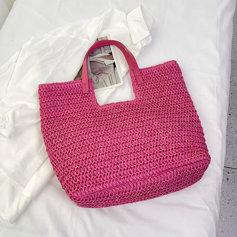 Sac à main en paille pour femmes, sacoche de plage de grande capacité, tissé à la main en rotin, nou