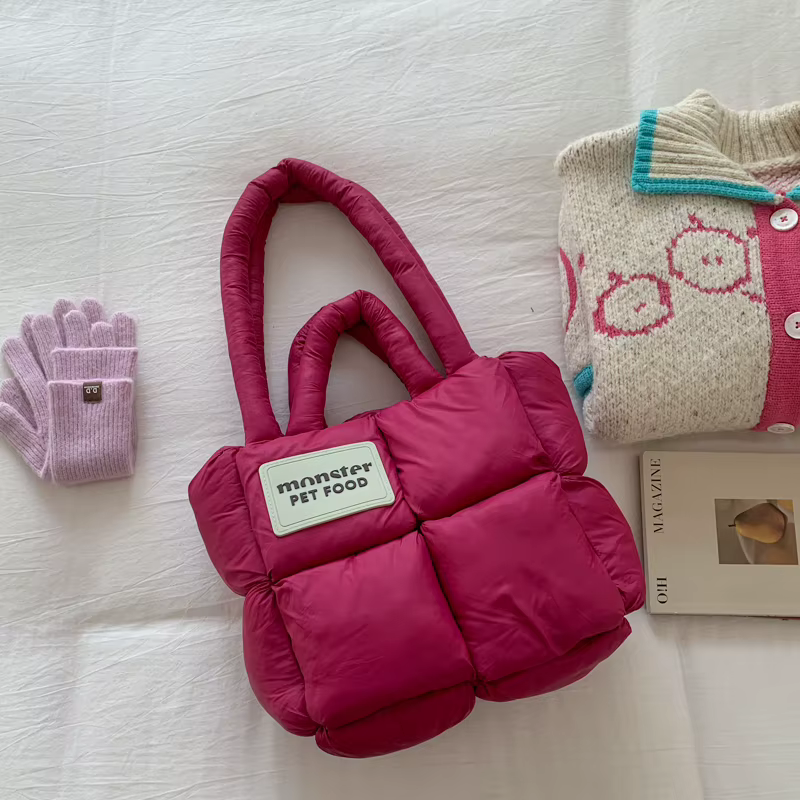 2025 hiver mode Rose rouge espace coton sacs à main femmes grande capacité fourre-tout concepteur pl