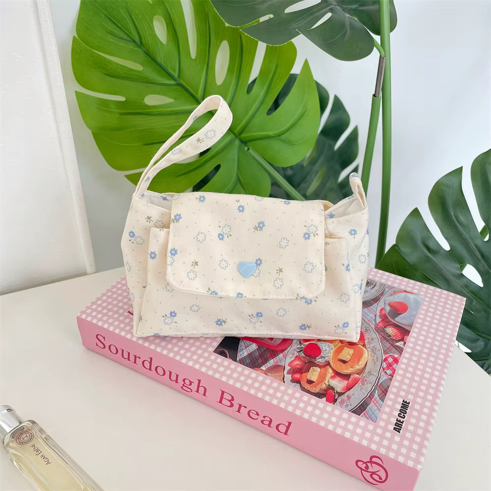 Trousse de Maquillage Florale à Bouton-Pression en Coton Doux, Pochette Cosmétique en Tissu Fleuri a