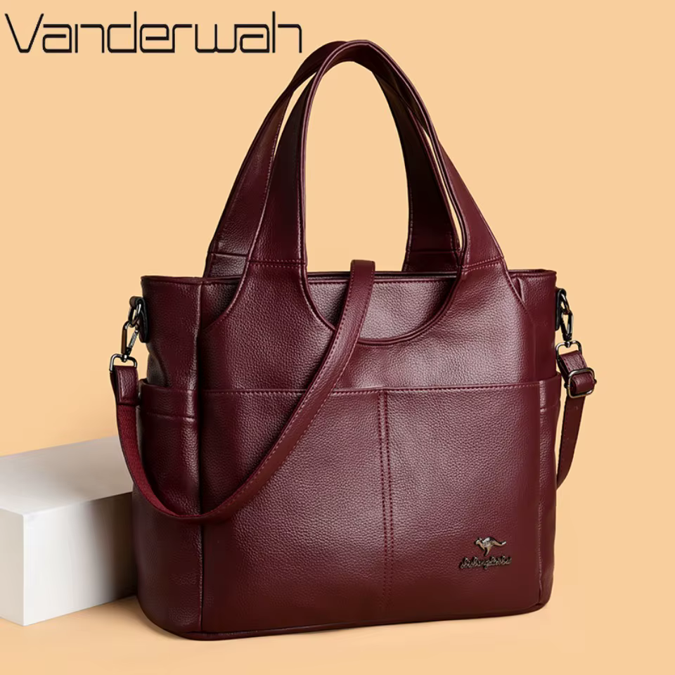 Sac fourre-tout en cuir souple, 3 compartiments principaux, double poche avant, grande capacité, sac