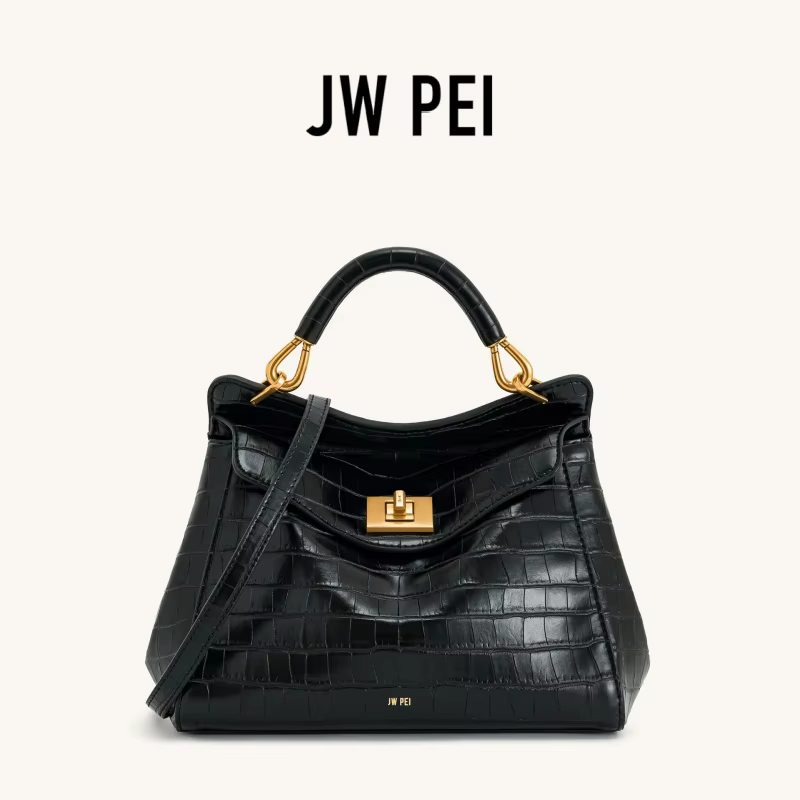 Sac à main JW PEI Lucia en cuir végétalien motif crocodile de luxe avec fermoir rotatif pour femme, 