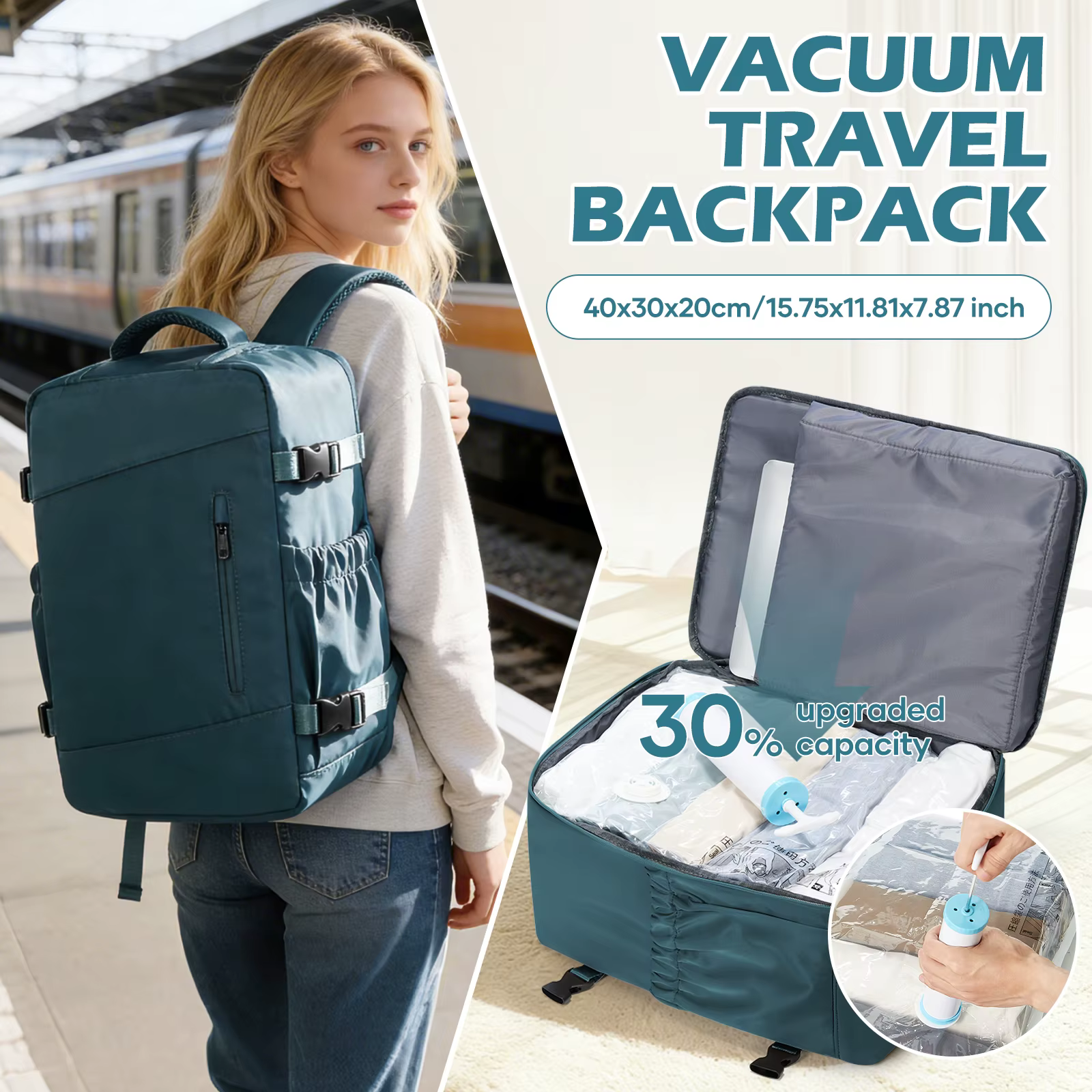 Sac de rangement sous vide, sac à dos sous vide Ryanair 40x30x20, sac à dos de voyage pour femmes et