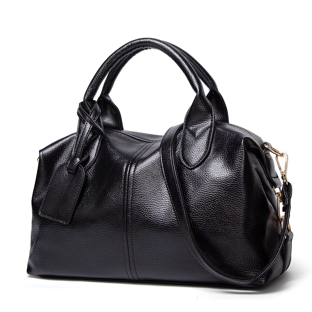 Sac Boston bleu clair frais à motif litchi, sac à main multi-poignées, sac bandoulière décontracté p