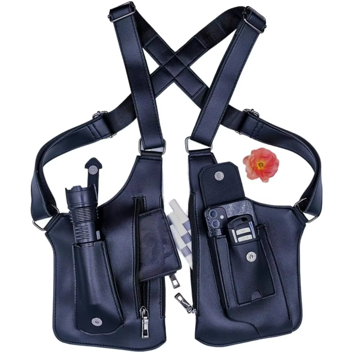 Sac antivol sous les bras, étui d'épaule caché, double pochette de rangement, poche portefeuille pou