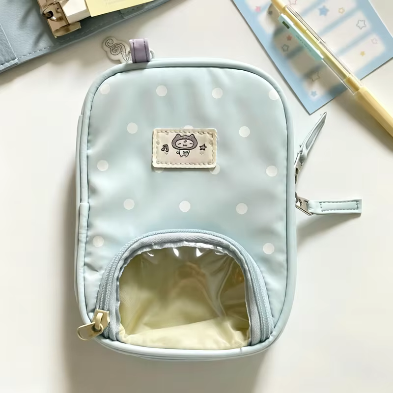 Pochette de rangement pour passeport à motif de points coréens, avec fenêtre transparente, portefeui