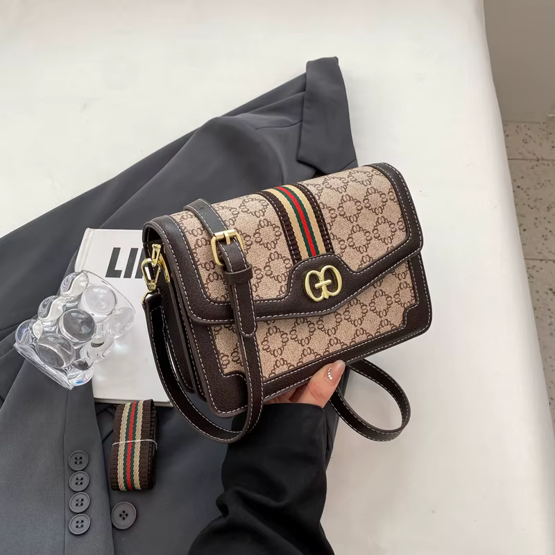 Sac bandoulière classique tendance en PU léger avec rabat, sangle réglable, imprimé géométrique et l