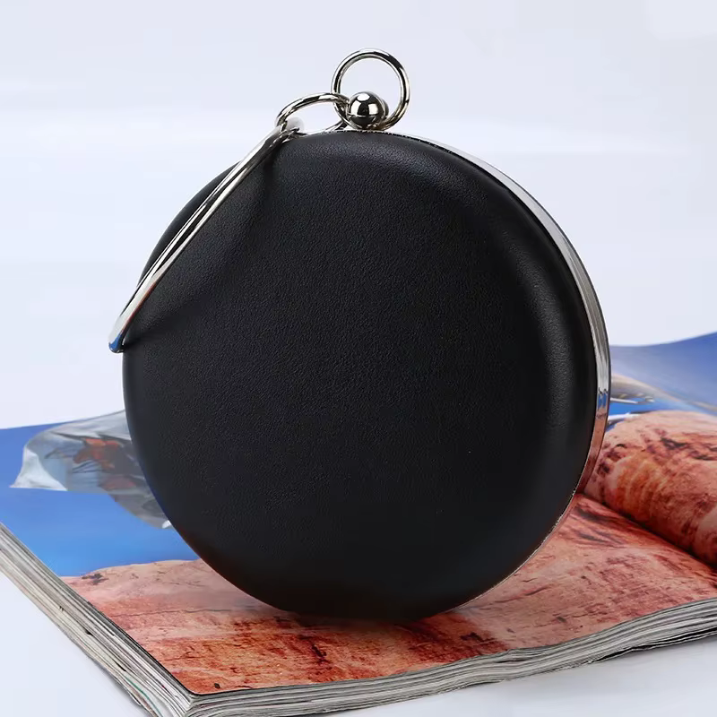 Sac de soirée rond fait main, élégant et simple, en cuir PU, pochette de bal, accessoire de mode tra