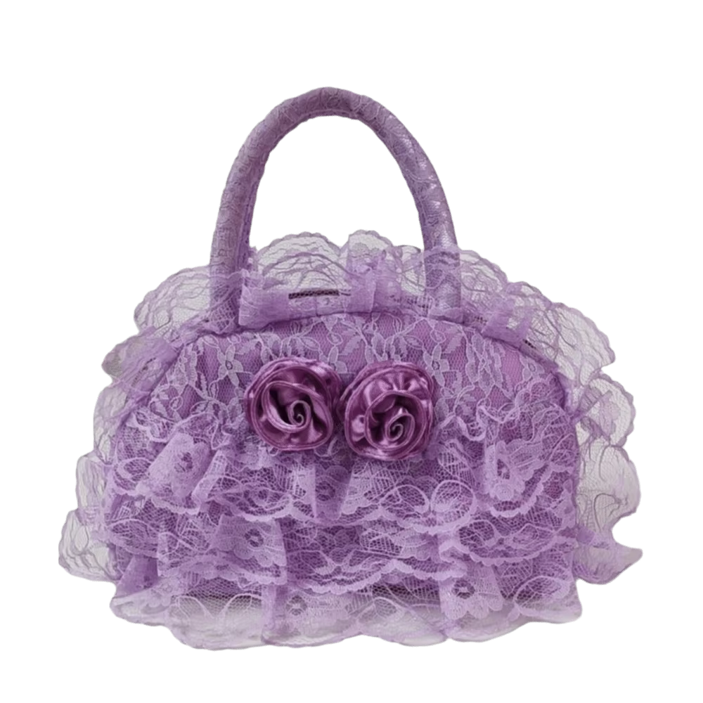 Sac à main en dentelle à volants en polyester, motif rose 3D, sac Lolita multicouche, intérieur spac