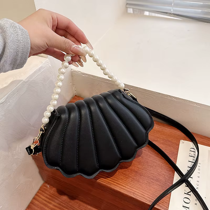 Sac à main avec chaîne de perles françaises pour femmes, sac à bandoulière en coquillage, pochette e