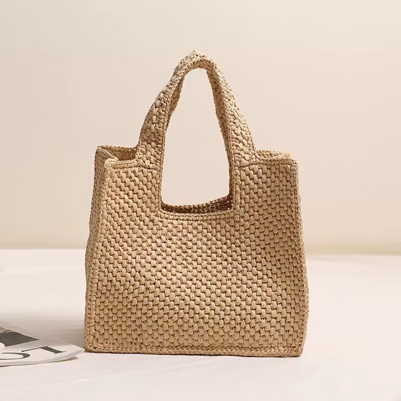 Sac à main en raphia tressé décontracté pour femme, grand sac fourre-tout léger pour les vacances d'