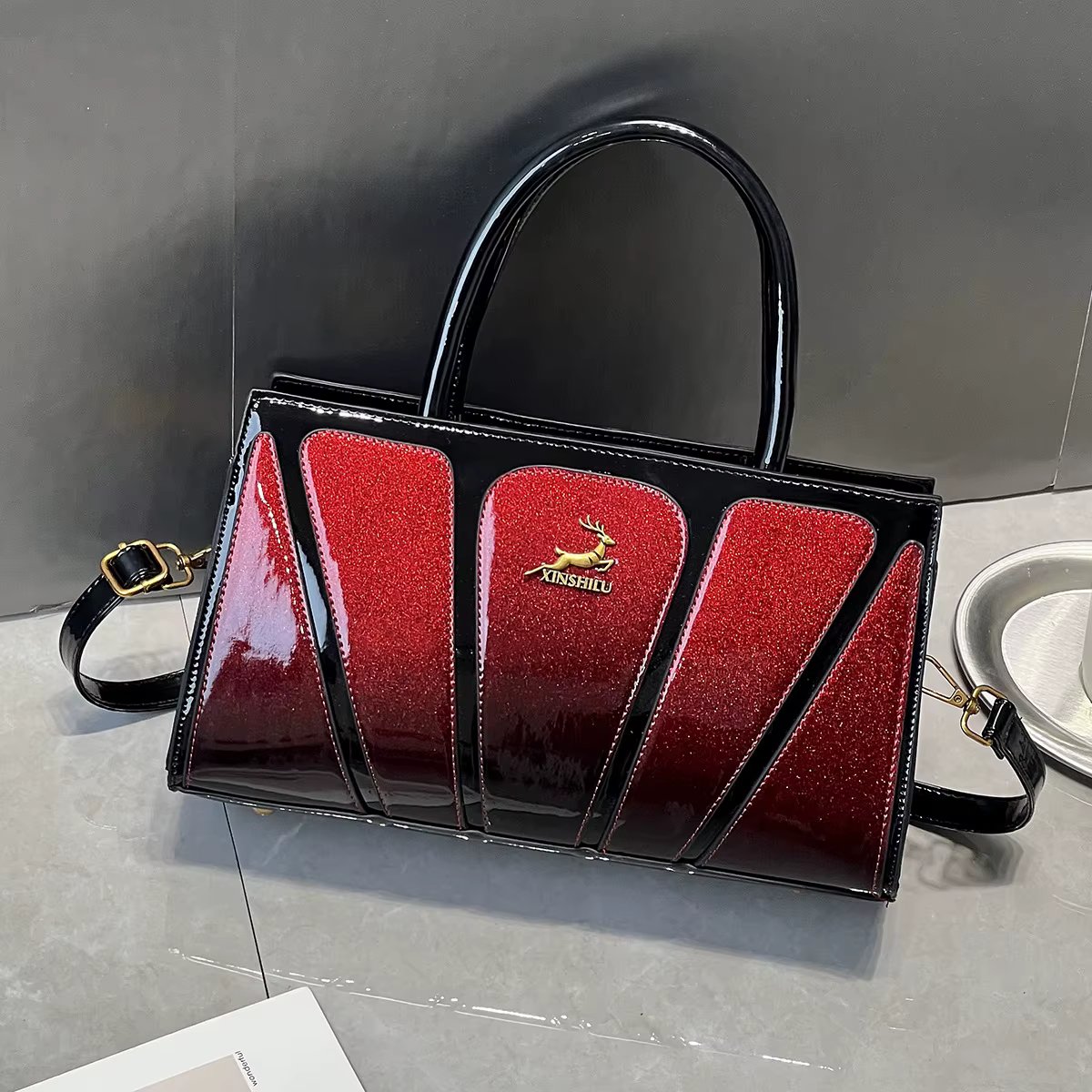 Sac à main rétro en cuir PU pour femmes, grande taille, épissage de colle, sac à bandoulière simple,