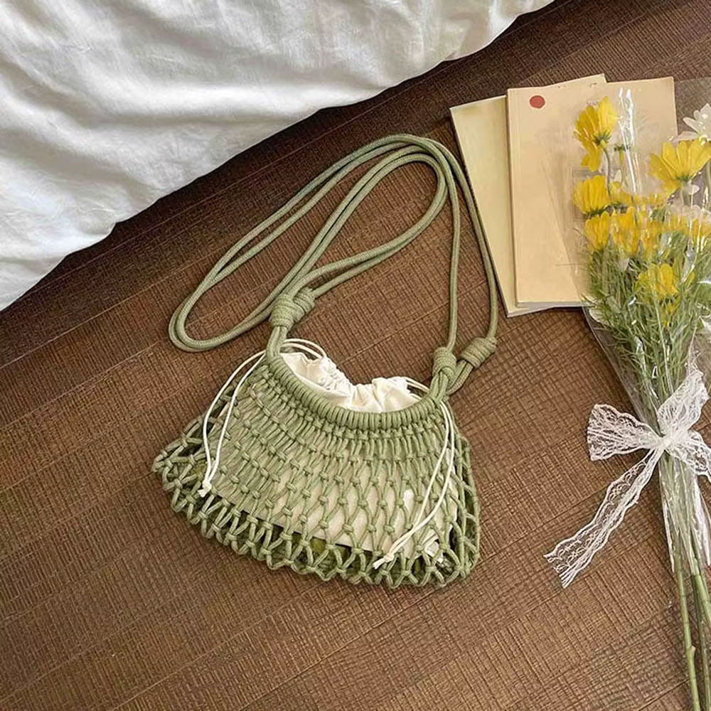 Sac à bandoulière en crochet grande capacité, pochette légère en filet, sac à bandoulière tissé en f