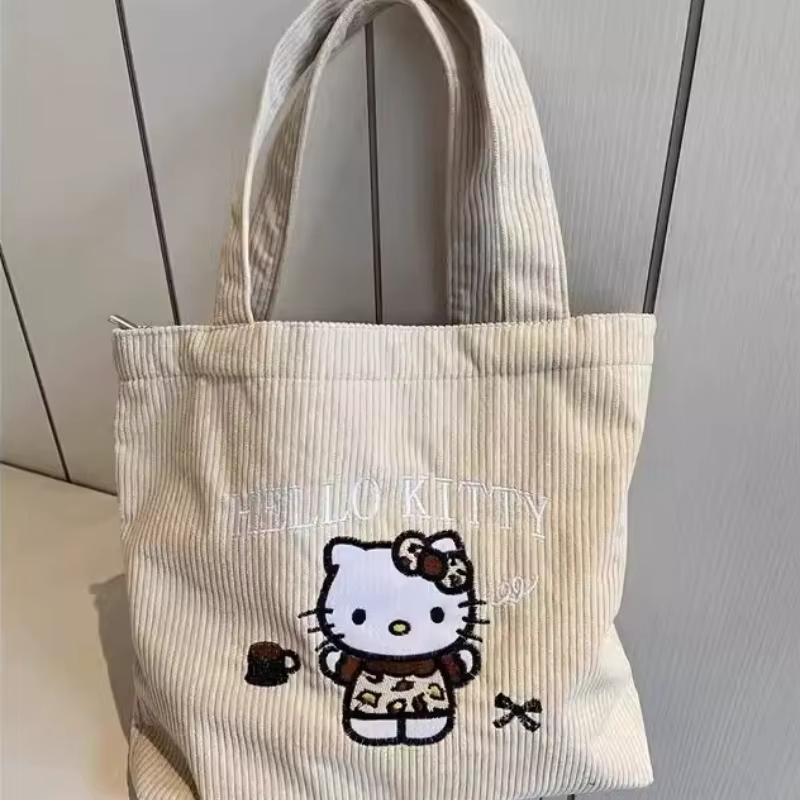 Nouveau sac à main brodé motif chat, petit sac en velours côtelé mignon pour le travail, sac polyval
